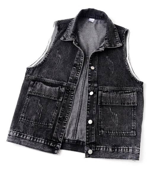 ベスト アウター デニムベスト ジャケット レディース 袖なし ポロ襟 無地 切り替えデザイン 春 秋 レギュラー丈 チョッキ 前開き シングルブレスト ノースリーブ かわいい きれいめ ワイルド 大