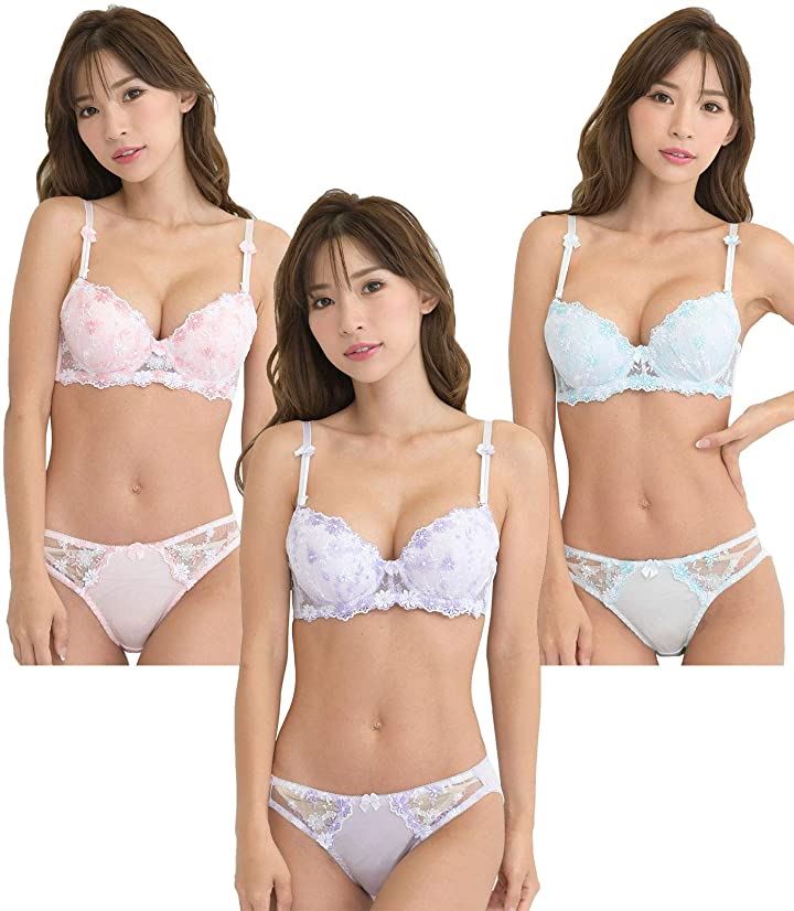 レディース ブラ ブラジャー ショーツ 下着 上 セット 女性 カップ 取り外し( ピンク&ブルー&パープル, D75) レディース ブラ ブラジャー ショーツ 下着 上 セット 女性 カップ 取り外し( ピンク&ブルー&パープル, D75)