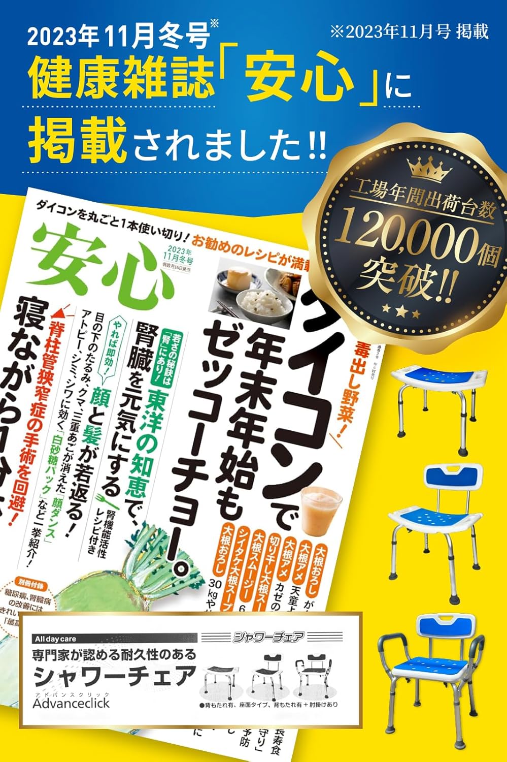 シャワーチェア 健康雑誌『安心』掲載 ! 作業療法士監修 浴室 椅子 介護 風呂椅子 介護用 6段階高さ調節 入浴介護 立ち上がり補助 転倒防止 日本語説明書 genbo ブルー 背もたれ肘掛けタイプ