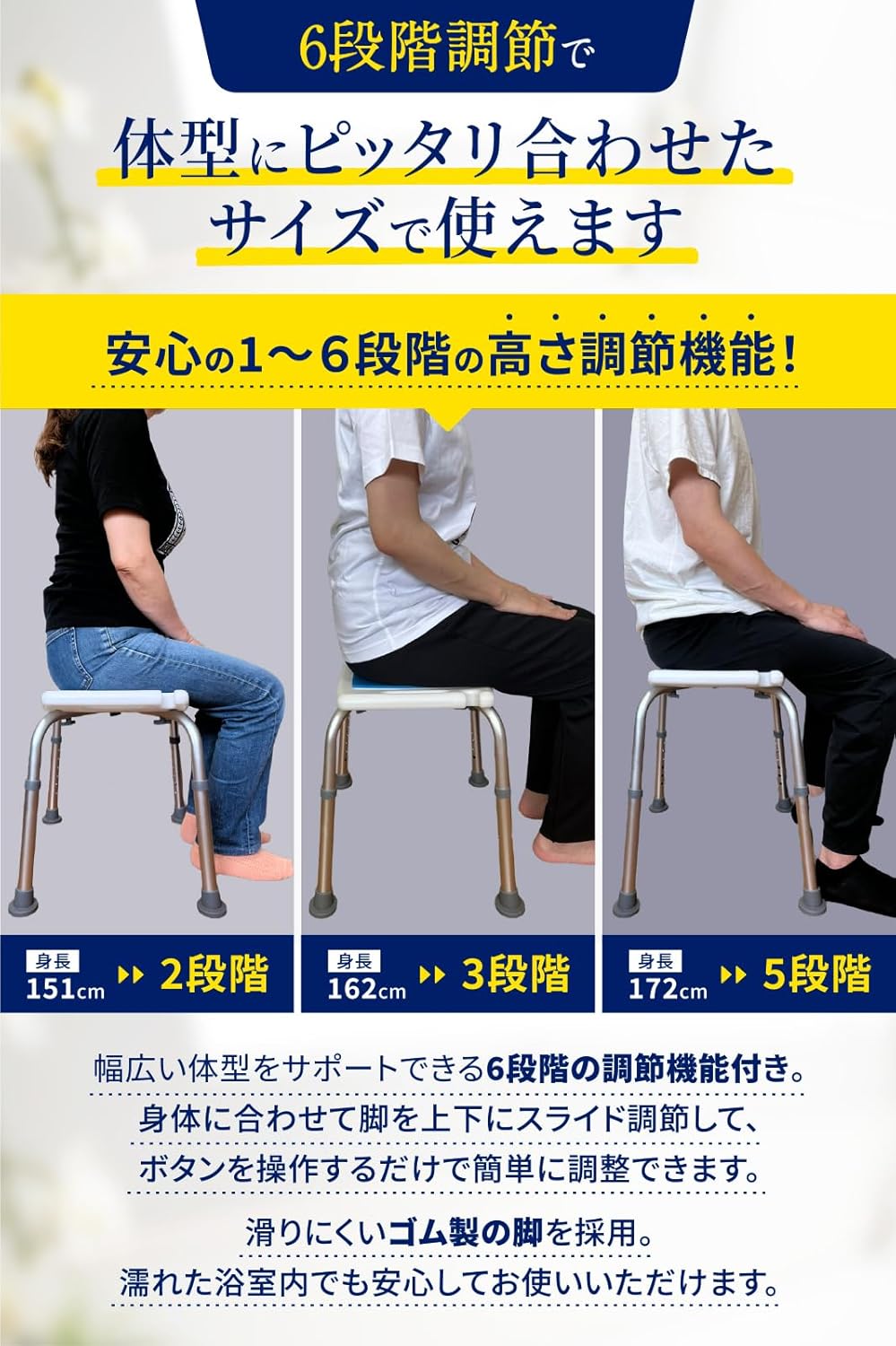 シャワーチェア 健康雑誌『安心』掲載 ! 作業療法士監修 浴室 椅子 介護 風呂椅子 介護用 6段階高さ調節 入浴介護 立ち上がり補助 転倒防止 日本語説明書 genbo ブルー 背もたれ肘掛けタイプ