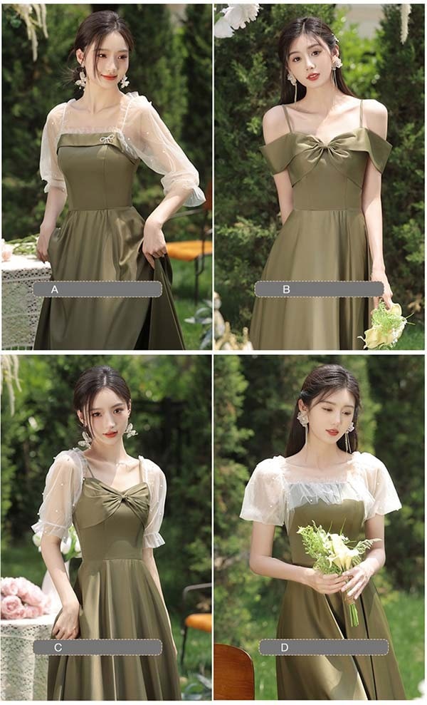 グリーン 袖付き 二次会 大きいサイズ 結婚式 体型カバー 半袖 フリル オフショルダー 謝恩会 二次会 卒業式 花嫁 ピアノ 発表会 ドレス 演奏会 20代 30代 ブライズメイド ドレス ロング丈