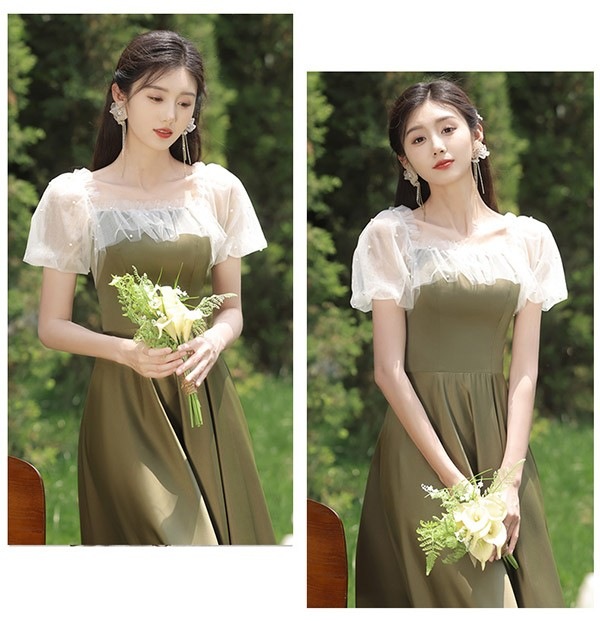 グリーン 袖付き 二次会 大きいサイズ 結婚式 体型カバー 半袖 フリル オフショルダー 謝恩会 二次会 卒業式 花嫁 ピアノ 発表会 ドレス 演奏会 20代 30代 ブライズメイド ドレス ロング丈