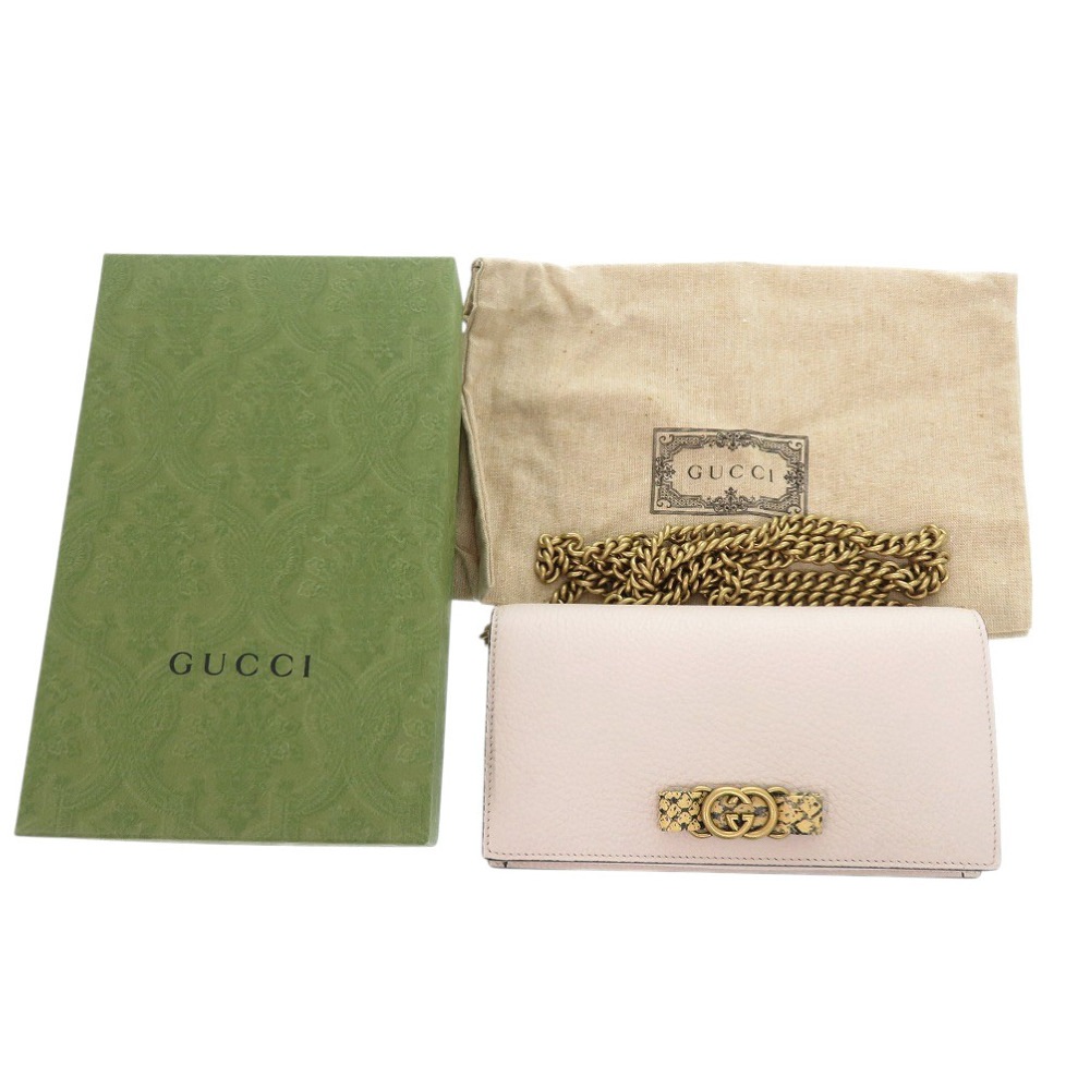 未使用品 インターロッキングG チェーンウォレット 746056 ショルダーバッグ レザー/パイソン アイボリー 1009【中古】 レディース