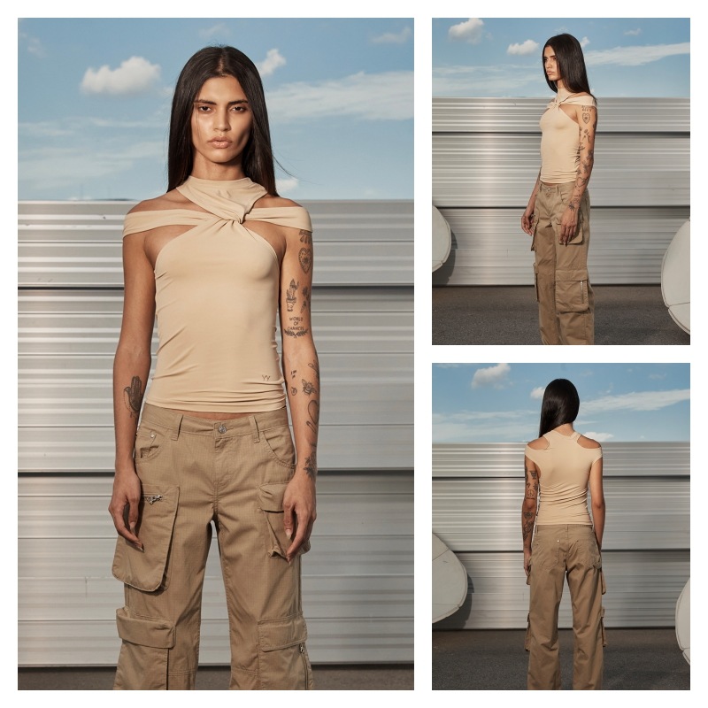 【OPEN Yy】 TWISTED CUT-OUT TOP : BEIGE babe38.net