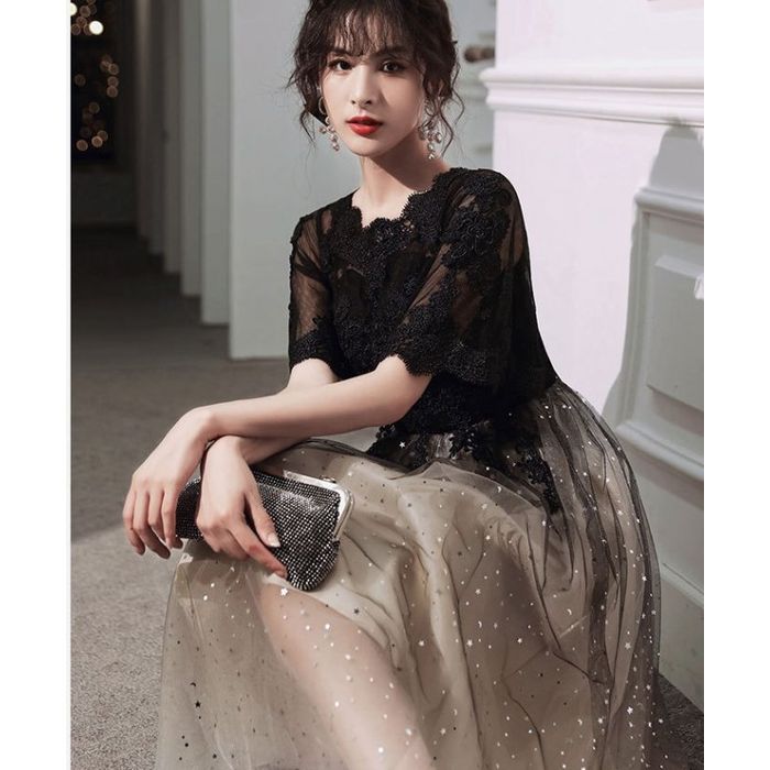 パーティードレス韓国おしゃれお呼ばれ上品結婚式二次会謝会発表会演奏会可愛いロング個性的黒ワIンピース半袖レース大きいサイズ パーティードレス韓国おしゃれお呼ばれ上品結婚式二次会謝会発表会演奏会可愛いロング個性的黒ワIンピース半袖レース大きいサイズ