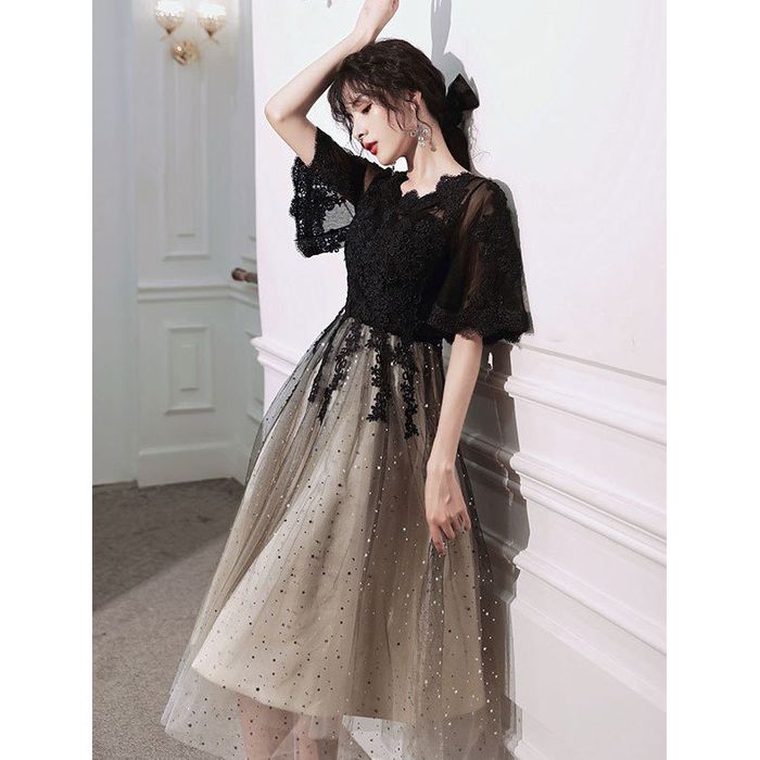 パーティードレス韓国おしゃれお呼ばれ上品結婚式二次会謝会発表会演奏会可愛いロング個性的黒ワIンピース半袖レース大きいサイズ パーティードレス韓国おしゃれお呼ばれ上品結婚式二次会謝会発表会演奏会可愛いロング個性的黒ワIンピース半袖レース大きいサイズ