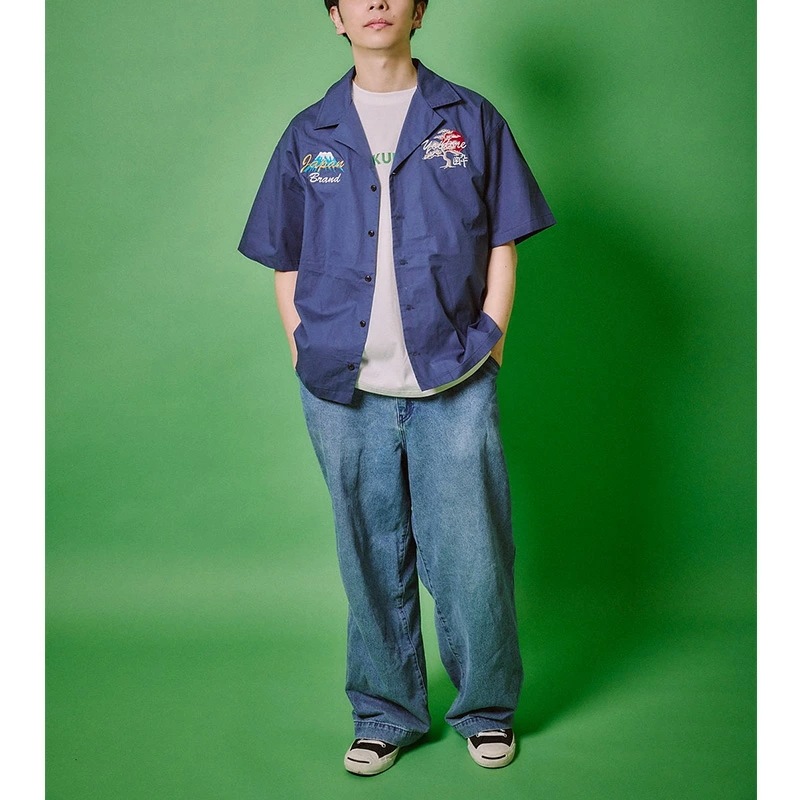 ヨイドレ メンズ スカシャツ 半袖シャツ 刺繍 YOIDORE よいどれ