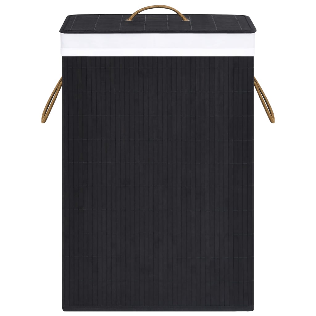 竹製ランドリーバスケット 2セクション ブラック 72L