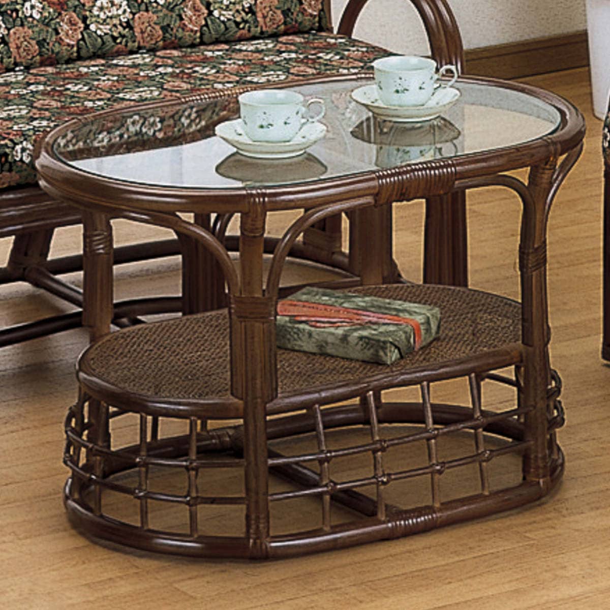 籐 リビング2点セット ラブソファ サイドテーブル ラタン ソファ 2人掛け チェア テーブル ラタン家具 ラタンチェア ガラステーブル 籐家具 センターテーブル リビングテーブル 和モダン