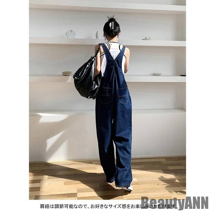 新生活 デニムサロペット レディース オーバーオール 無地 薄手 ワイド ロング丈 ポケット付き 体型カバー ゆったり シンプル 春夏秋 秋 春 冬 秋ファッション 冬物 春物 秋物 プレゼント ギフ