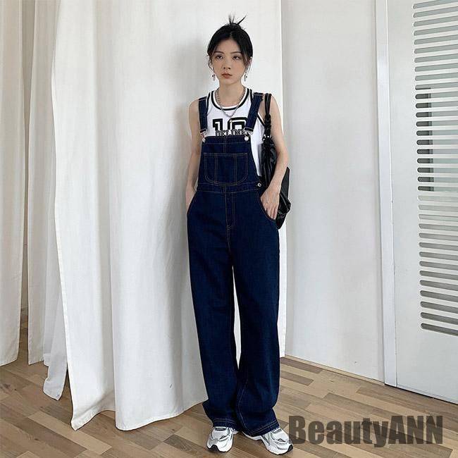 新生活 デニムサロペット レディース オーバーオール 無地 薄手 ワイド ロング丈 ポケット付き 体型カバー ゆったり シンプル 春夏秋 秋 春 冬 秋ファッション 冬物 春物 秋物 プレゼント ギフ