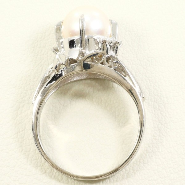 PT900 プラチナ リング 10号 パール(真珠) 約8mm ダイヤ 0.10 ジュエリー 中古 PT900 プラチナ リング 10号 パール(真珠) 約8mm ダイヤ 0.10 ジュエリー 中古