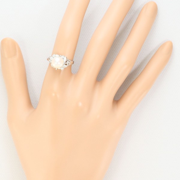 PT900 プラチナ リング 10号 パール(真珠) 約8mm ダイヤ 0.10 ジュエリー 中古 PT900 プラチナ リング 10号 パール(真珠) 約8mm ダイヤ 0.10 ジュエリー 中古