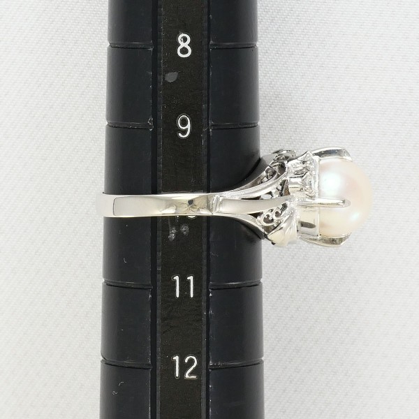 PT900 プラチナ リング 10号 パール(真珠) 約8mm ダイヤ 0.10 ジュエリー 中古 PT900 プラチナ リング 10号 パール(真珠) 約8mm ダイヤ 0.10 ジュエリー 中古