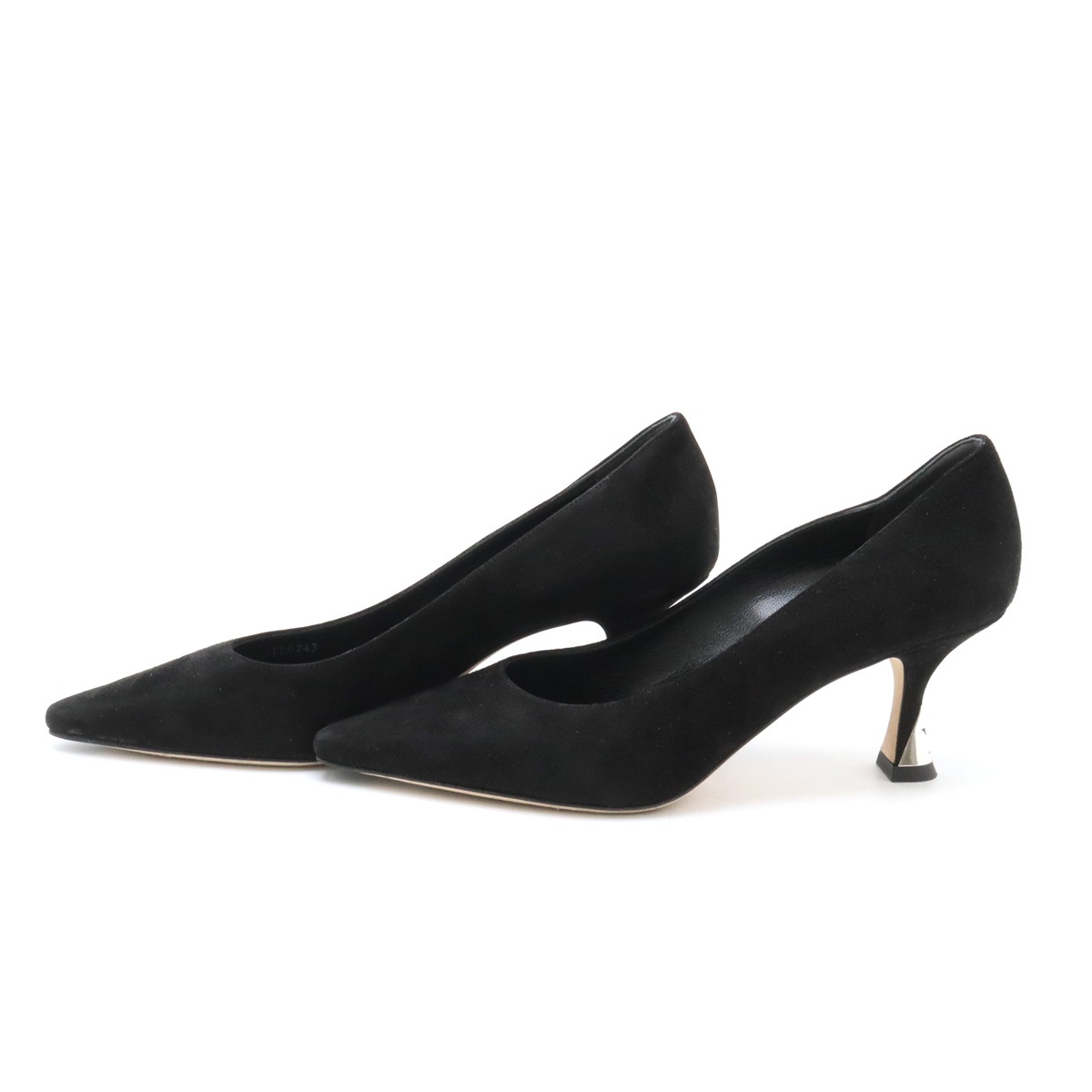 ポインテッドトゥ パンプス ロゴヒール スエード ブラック 黒 #38 日本サイズ約24.5c ポインテッドトゥ パンプス ロゴヒール スエード ブラック 黒 #38 日本サイズ約24.5c