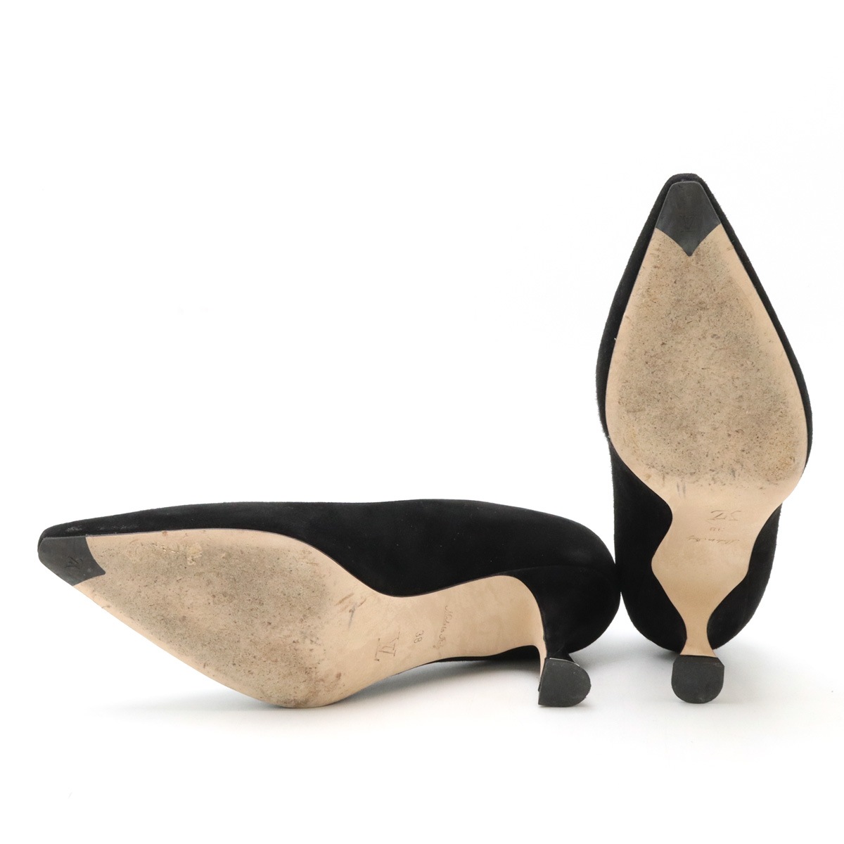 ポインテッドトゥ パンプス ロゴヒール スエード ブラック 黒 #38 日本サイズ約24.5c ポインテッドトゥ パンプス ロゴヒール スエード ブラック 黒 #38 日本サイズ約24.5c