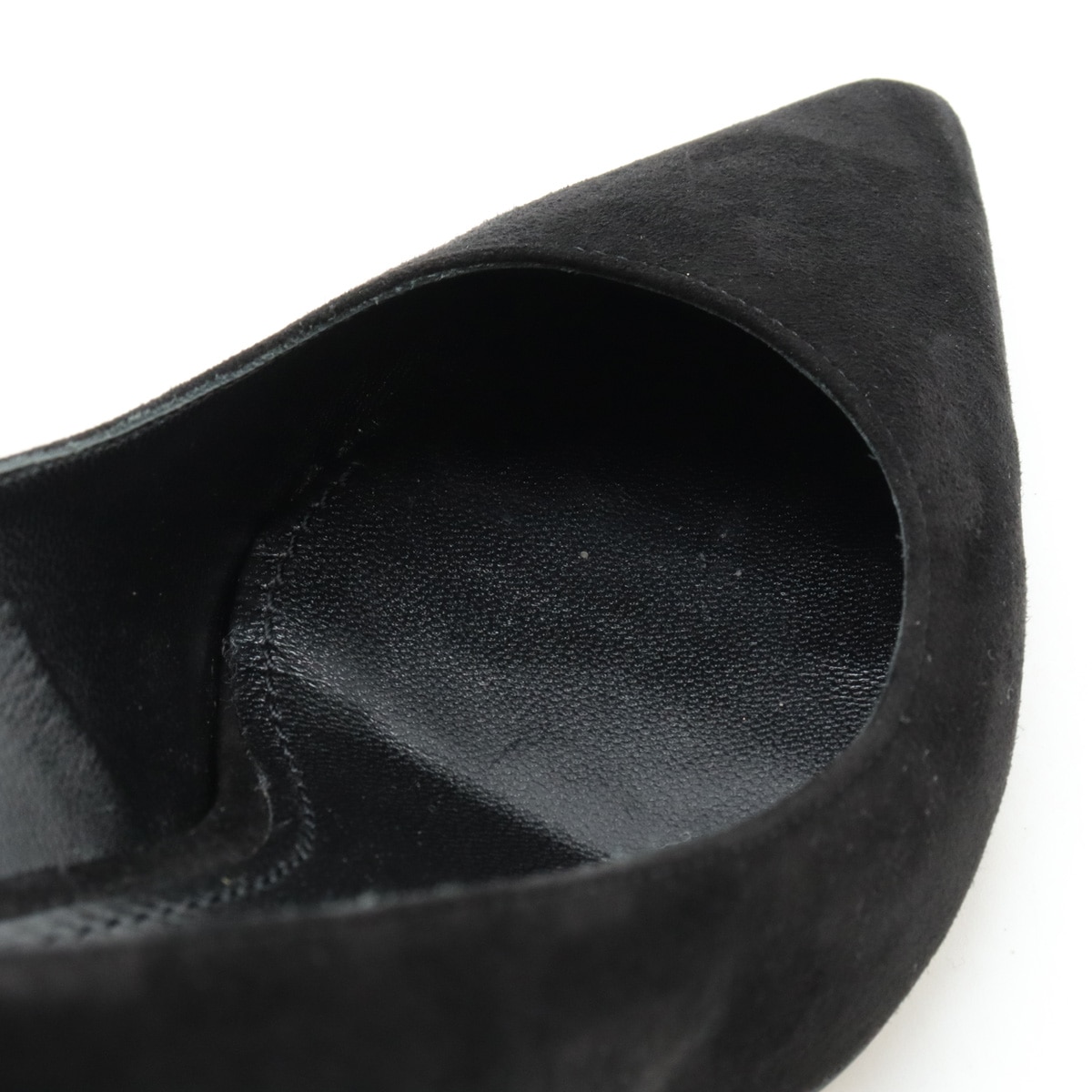 ポインテッドトゥ パンプス ロゴヒール スエード ブラック 黒 #38 日本サイズ約24.5c ポインテッドトゥ パンプス ロゴヒール スエード ブラック 黒 #38 日本サイズ約24.5c