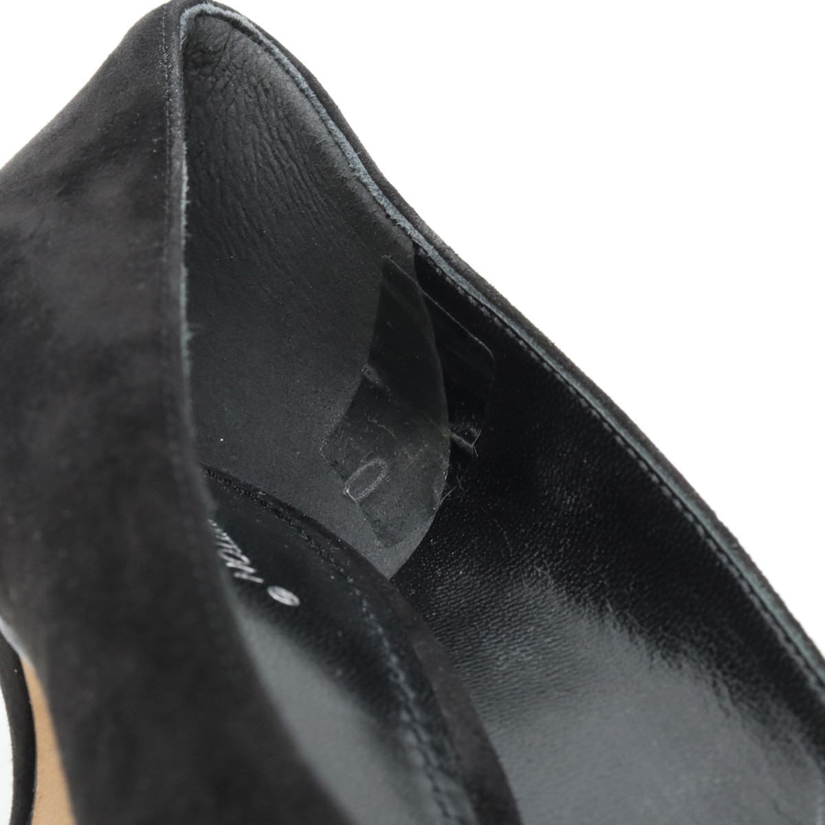 ポインテッドトゥ パンプス ロゴヒール スエード ブラック 黒 #38 日本サイズ約24.5c ポインテッドトゥ パンプス ロゴヒール スエード ブラック 黒 #38 日本サイズ約24.5c