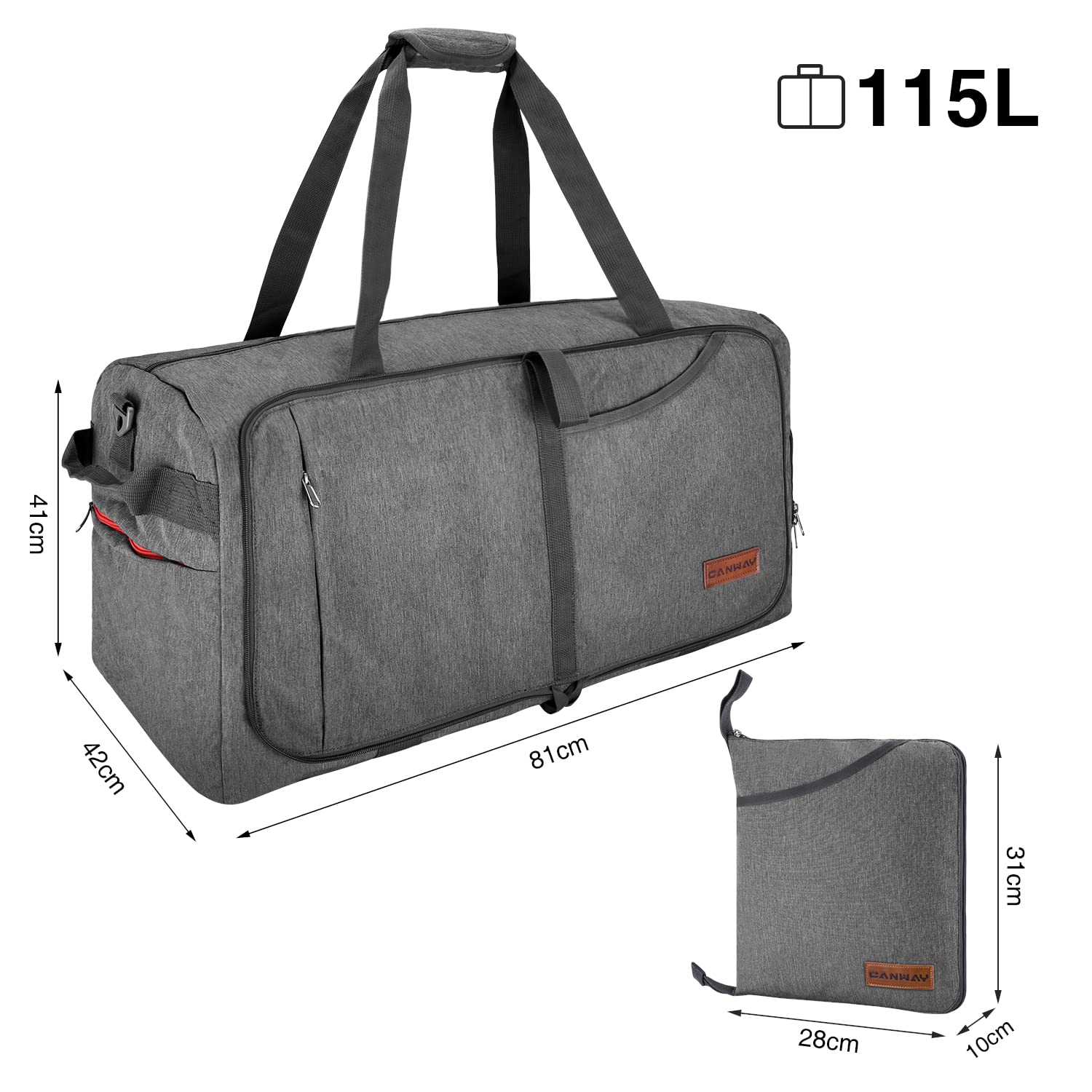 CANWAYボストンバッグ 折りたたみスポーツバッグ スーツケース固定 大容量 靴収納旅行バッグ 軽量 (115L, グレー)
