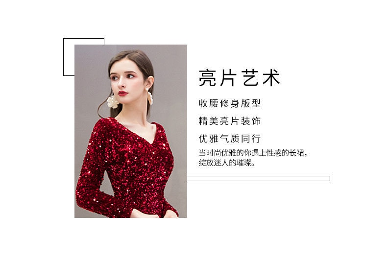 イブニングドレス女性宴会気質とオーラ女王ドレスレッドスリムテールスカート