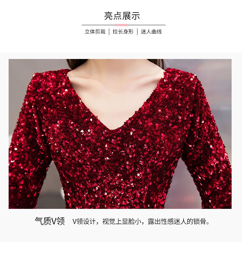 イブニングドレス女性宴会気質とオーラ女王ドレスレッドスリムテールスカート