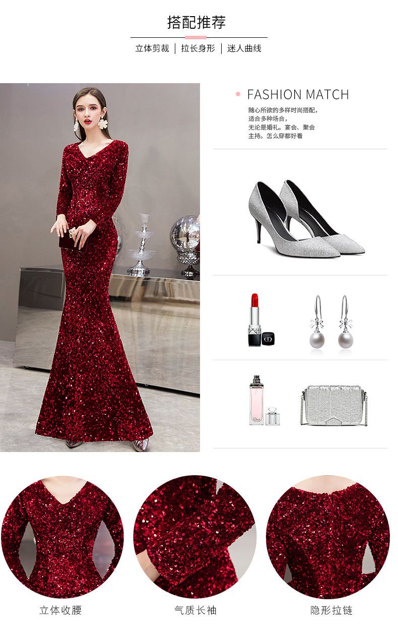 イブニングドレス女性宴会気質とオーラ女王ドレスレッドスリムテールスカート