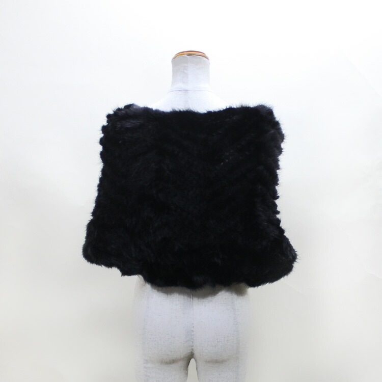 ミンク ウール 編み込み ファー ケープ フリル ブラック 送料無料 レディース ギフト プレゼント