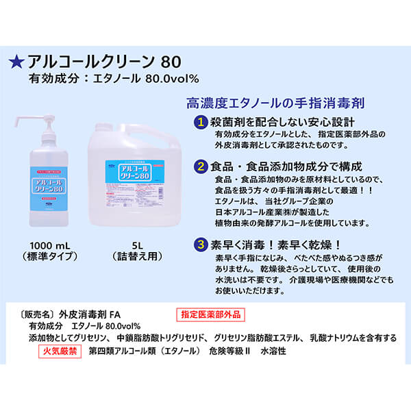 アルコールクリーン80 5L 3本セット 指定医薬部外品 信和アルコール産業