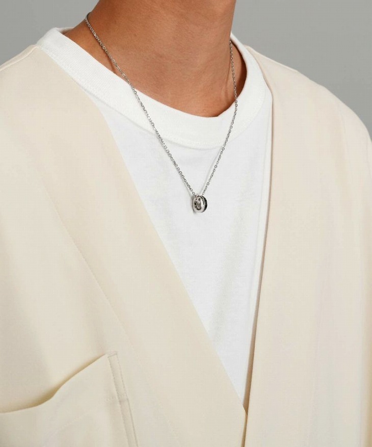 ネックレス メンズ ロゴダブルリングネックレス サージカルステンレス316L LH-03NE0515 ステンレス アレルギーフリー 【ネコポス】