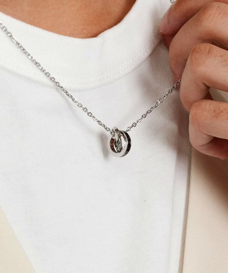 ネックレス メンズ ロゴダブルリングネックレス サージカルステンレス316L LH-03NE0515 ステンレス アレルギーフリー 【ネコポス】