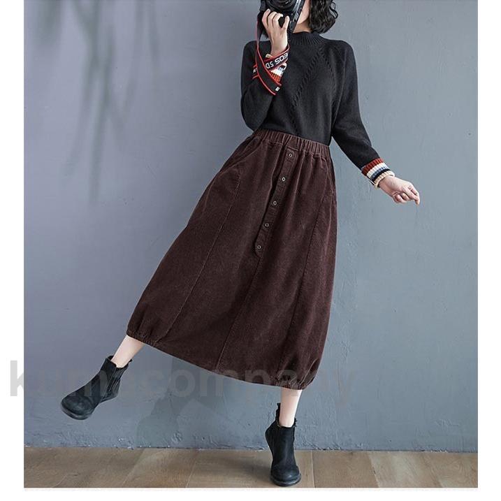 ロングスカート コーデュロイ レディース スカート 厚手 秋冬 マキシ丈スカート 体型カバー コーデュロイスカート Aラインスカート お洒落