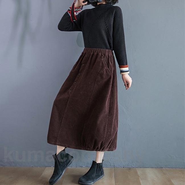 ロングスカート コーデュロイ レディース スカート 厚手 秋冬 マキシ丈スカート 体型カバー コーデュロイスカート Aラインスカート お洒落