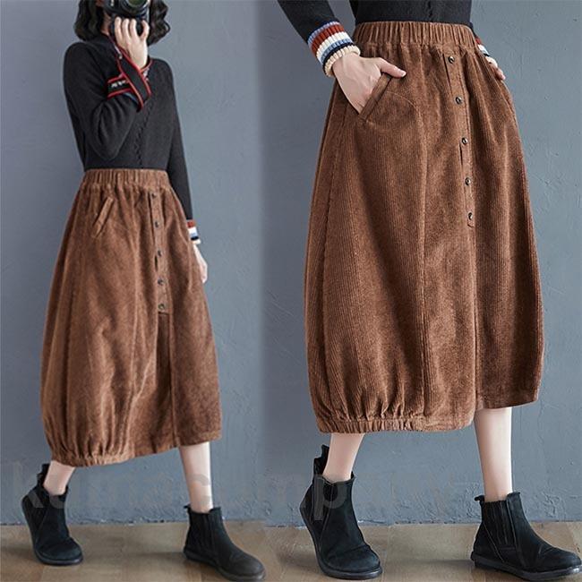 ロングスカート コーデュロイ レディース スカート 厚手 秋冬 マキシ丈スカート 体型カバー コーデュロイスカート Aラインスカート お洒落