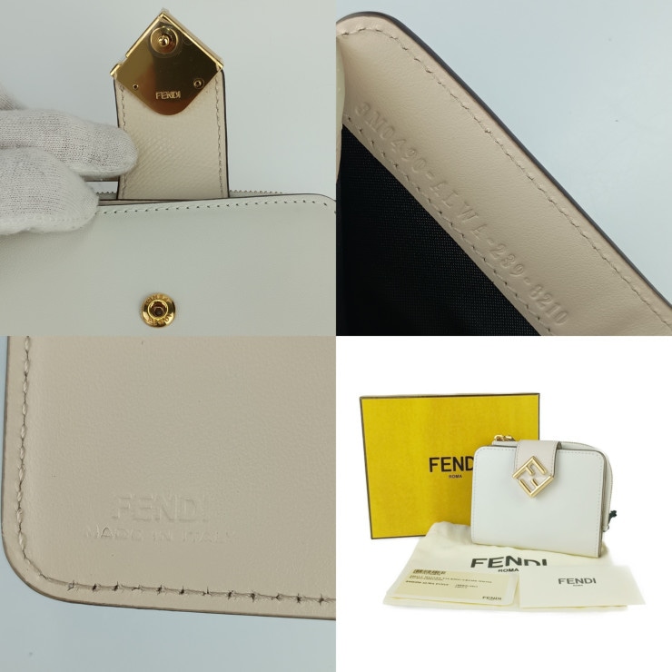 新古未使用展示品 FENDI フェンディ 二つ折り財布 FF ダイヤモンド スモールウォレット 8M0490 ホワイト系 ライトピンクベージュ系 ゴールド金具 カーフレザー【本物保証】