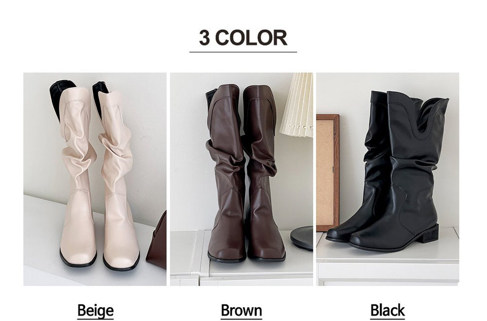 ミドルブーツ ルーズ ウエスタン スクエアトゥ レディース ローヒール 黒 茶 ブラック ブラウン アイボリー 歩きやすい カジュアル 靴 婦人靴 韓国 ミドルブーツ ルーズ ウエスタン スクエアトゥ レディース ローヒール 黒 茶 ブラック ブラウン アイボリー 歩きやすい カジュアル 靴 婦人靴 韓国