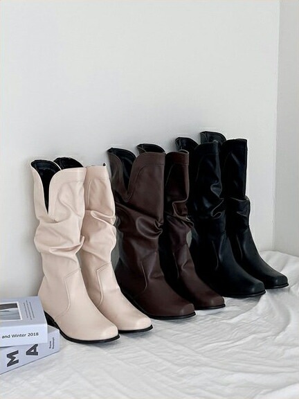 ミドルブーツ ルーズ ウエスタン スクエアトゥ レディース ローヒール 黒 茶 ブラック ブラウン アイボリー 歩きやすい カジュアル 靴 婦人靴 韓国 ミドルブーツ ルーズ ウエスタン スクエアトゥ レディース ローヒール 黒 茶 ブラック ブラウン アイボリー 歩きやすい カジュアル 靴 婦人靴 韓国