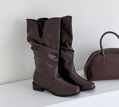 ミドルブーツ ルーズ ウエスタン スクエアトゥ レディース ローヒール 黒 茶 ブラック ブラウン アイボリー 歩きやすい カジュアル 靴 婦人靴 韓国 ミドルブーツ ルーズ ウエスタン スクエアトゥ レディース ローヒール 黒 茶 ブラック ブラウン アイボリー 歩きやすい カジュアル 靴 婦人靴 韓国