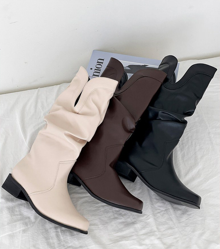 ミドルブーツ ルーズ ウエスタン スクエアトゥ レディース ローヒール 黒 茶 ブラック ブラウン アイボリー 歩きやすい カジュアル 靴 婦人靴 韓国 ミドルブーツ ルーズ ウエスタン スクエアトゥ レディース ローヒール 黒 茶 ブラック ブラウン アイボリー 歩きやすい カジュアル 靴 婦人靴 韓国