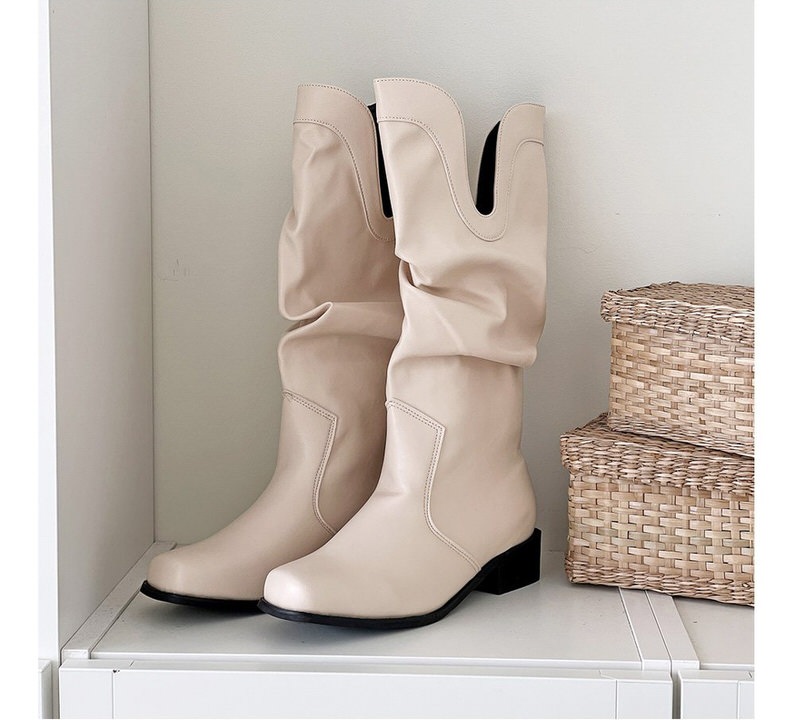 ミドルブーツ ルーズ ウエスタン スクエアトゥ レディース ローヒール 黒 茶 ブラック ブラウン アイボリー 歩きやすい カジュアル 靴 婦人靴 韓国 ミドルブーツ ルーズ ウエスタン スクエアトゥ レディース ローヒール 黒 茶 ブラック ブラウン アイボリー 歩きやすい カジュアル 靴 婦人靴 韓国