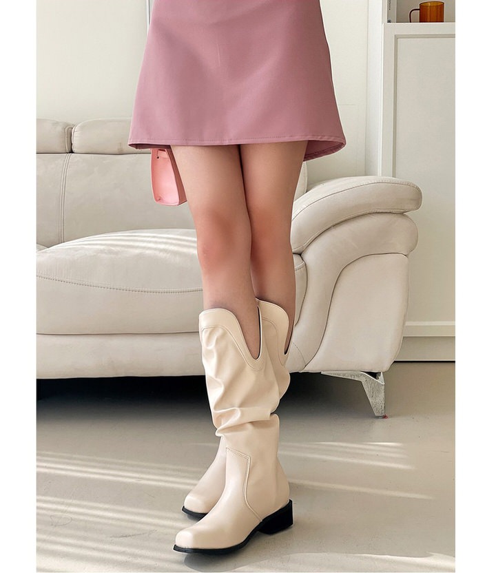 ミドルブーツ ルーズ ウエスタン スクエアトゥ レディース ローヒール 黒 茶 ブラック ブラウン アイボリー 歩きやすい カジュアル 靴 婦人靴 韓国 ミドルブーツ ルーズ ウエスタン スクエアトゥ レディース ローヒール 黒 茶 ブラック ブラウン アイボリー 歩きやすい カジュアル 靴 婦人靴 韓国