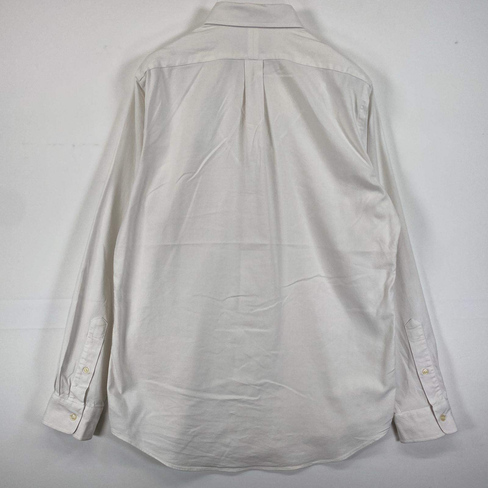 古着 長袖シャツ ボタンダウン ロゴ刺繍 ワンポイント M ホワイト 無地 メンズ 古着 長袖シャツ ボタンダウン ロゴ刺繍 ワンポイント M ホワイト 無地 メンズ