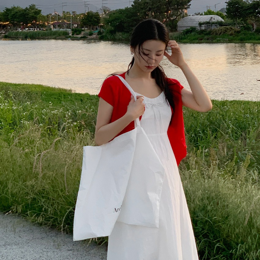 [top0634] 韓国ファッションレース スリーブレス ロング ワンピース