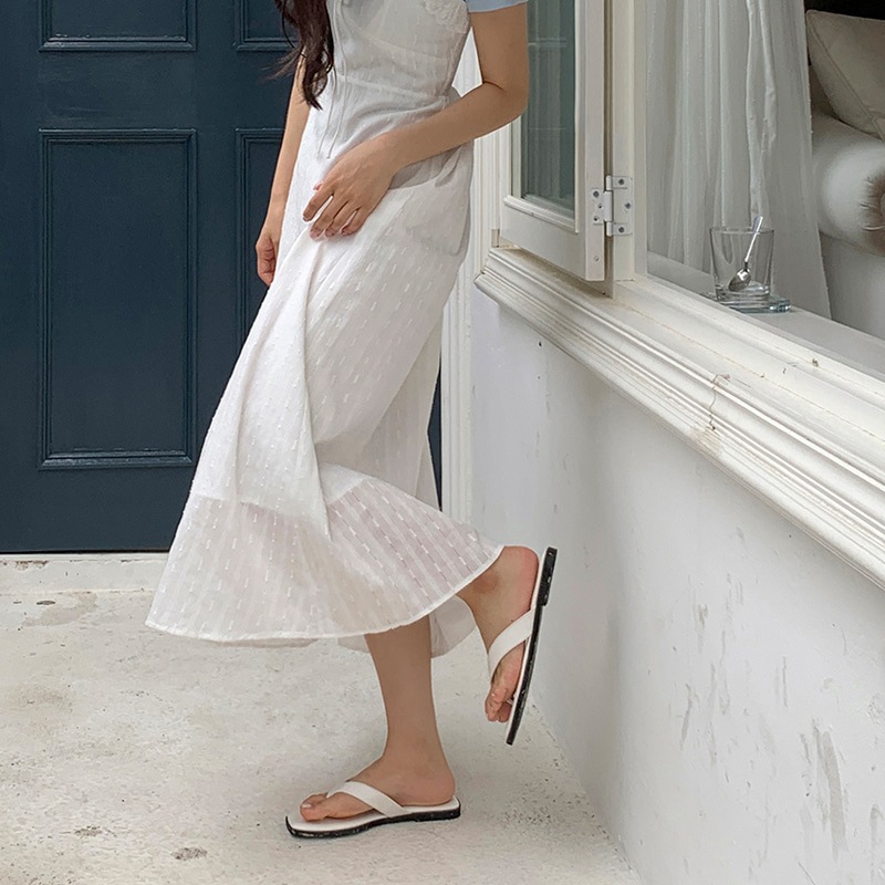 [top0634] 韓国ファッションレース スリーブレス ロング ワンピース