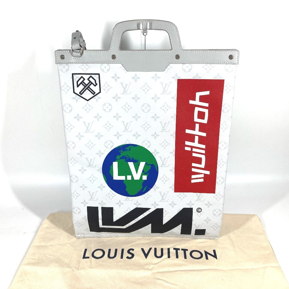 トートバッグ M44627 フラットヴェルティカルトート モノグラムホワイト 2WAYバッグ ショルダーバッグ 斜め掛け ハンドバッグ モノグラムキャンバス ホワイト