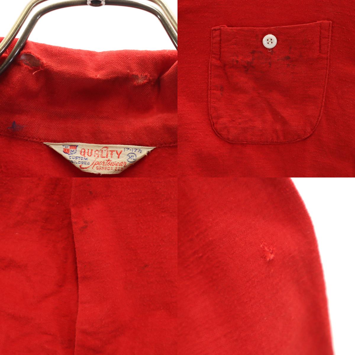 QUALITY 50s 60s ヴィンテージ 開襟 長袖 フランネル オープンカラーシャツ XL レッド メンズ 古着 QUALITY 50s 60s ヴィンテージ 開襟 長袖 フランネル オープンカラーシャツ XL レッド メンズ 古着