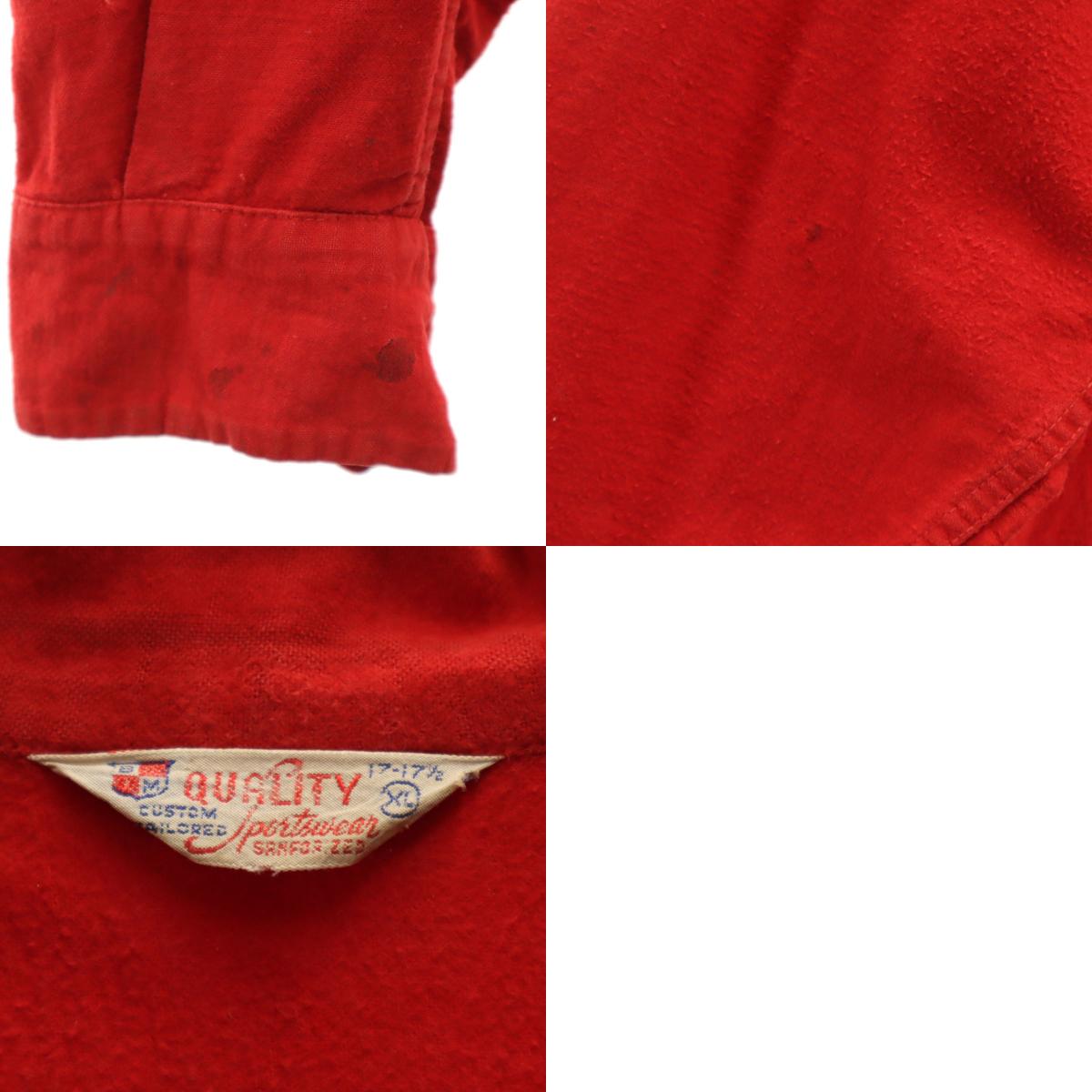 QUALITY 50s 60s ヴィンテージ 開襟 長袖 フランネル オープンカラーシャツ XL レッド メンズ 古着 QUALITY 50s 60s ヴィンテージ 開襟 長袖 フランネル オープンカラーシャツ XL レッド メンズ 古着