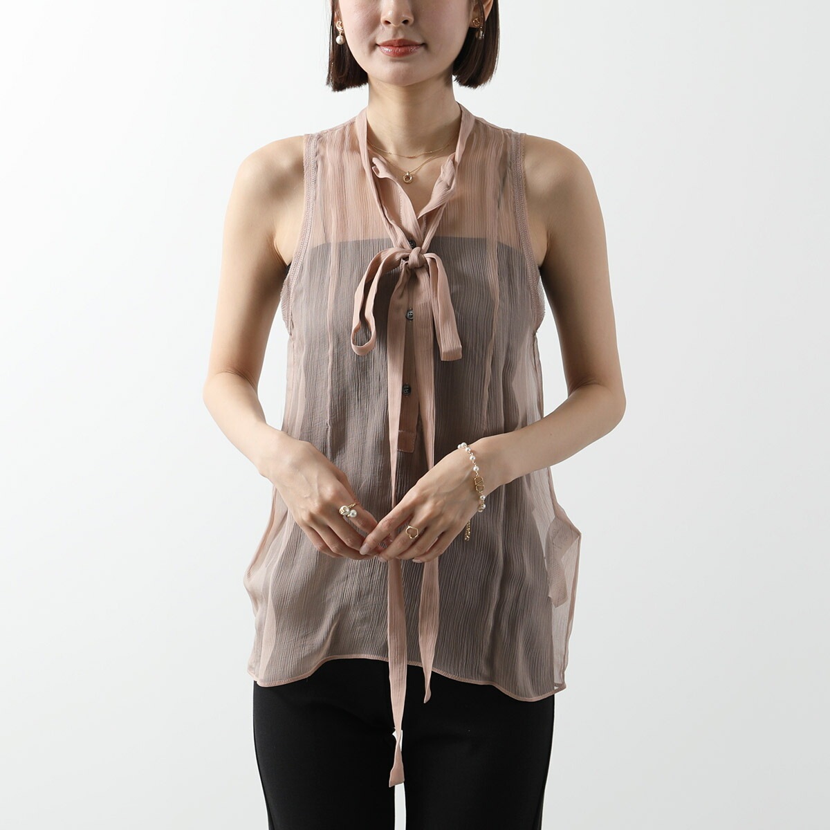 N21 ヌメロヴェントゥーノ タンクトップ G171 5566 レディース ノースリーブ リボンタイ シースルー シルク 4151 【mega】 N21 ヌメロヴェントゥーノ タンクトップ G171 5566 レディース ノースリーブ リボンタイ シースルー シルク 4151 【mega】