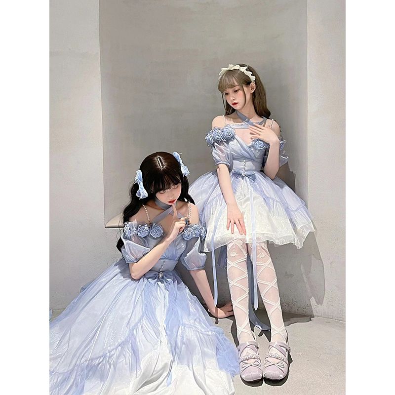 マーメイドプリンセス グラデーションブルーシスターズ衣装 立体ローズロリータエレガントミスプリンセスドレス マーメイドプリンセス グラデーションブルーシスターズ衣装 立体ローズロリータエレガントミスプリンセスドレス