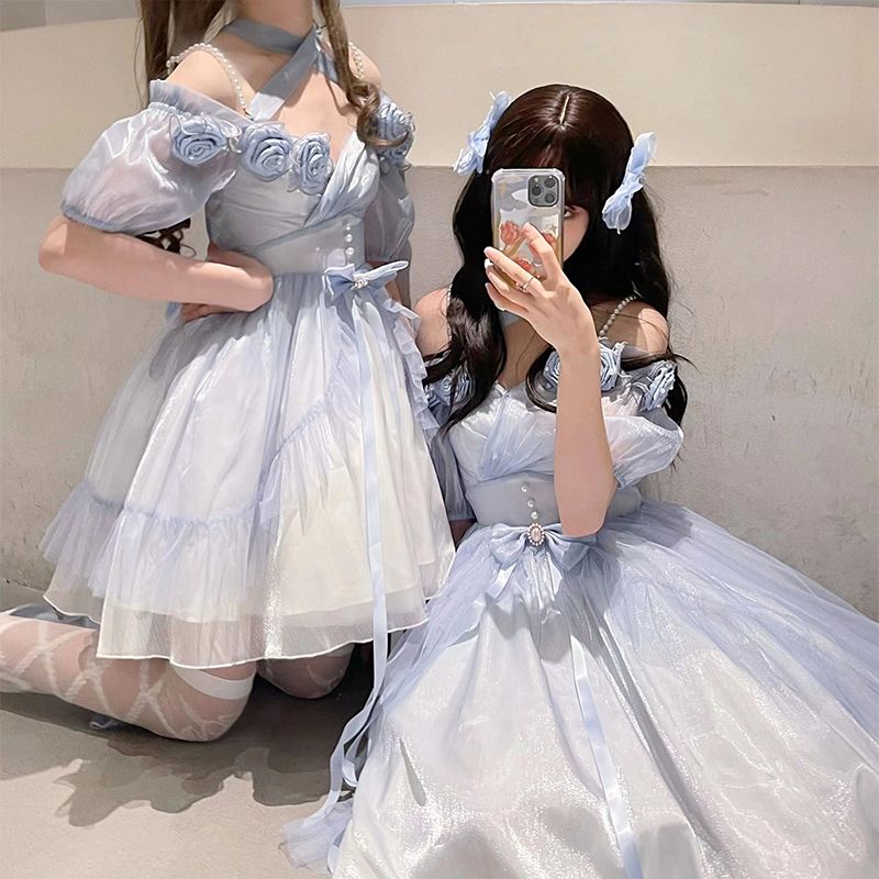 マーメイドプリンセス グラデーションブルーシスターズ衣装 立体ローズロリータエレガントミスプリンセスドレス マーメイドプリンセス グラデーションブルーシスターズ衣装 立体ローズロリータエレガントミスプリンセスドレス