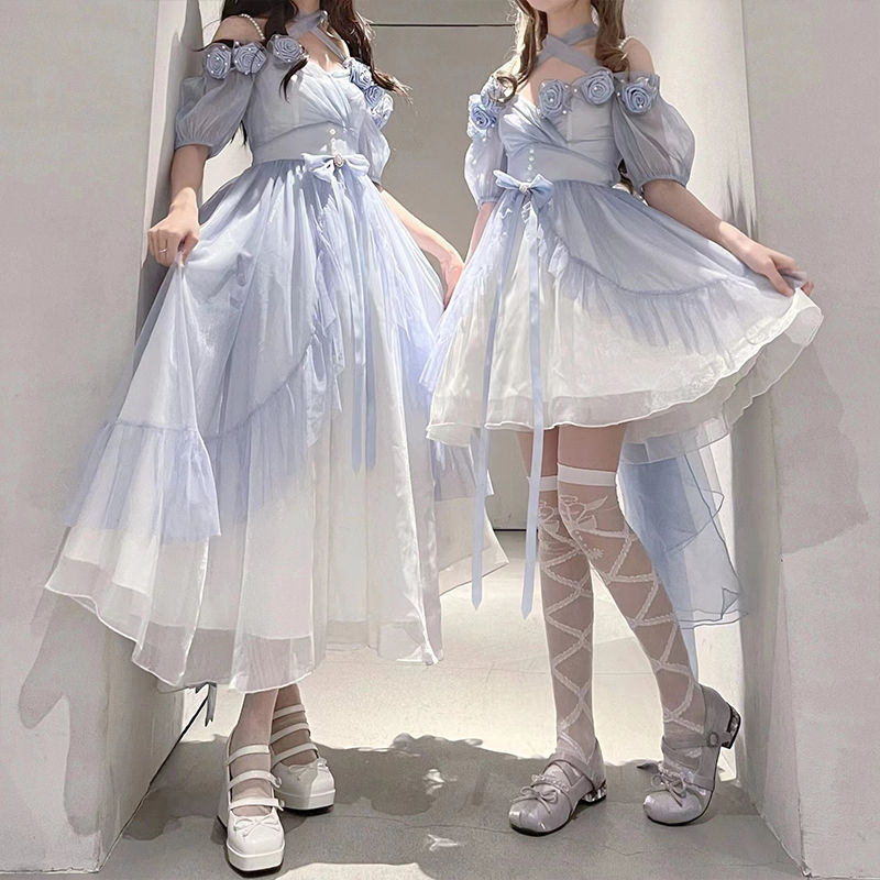 マーメイドプリンセス グラデーションブルーシスターズ衣装 立体ローズロリータエレガントミスプリンセスドレス マーメイドプリンセス グラデーションブルーシスターズ衣装 立体ローズロリータエレガントミスプリンセスドレス